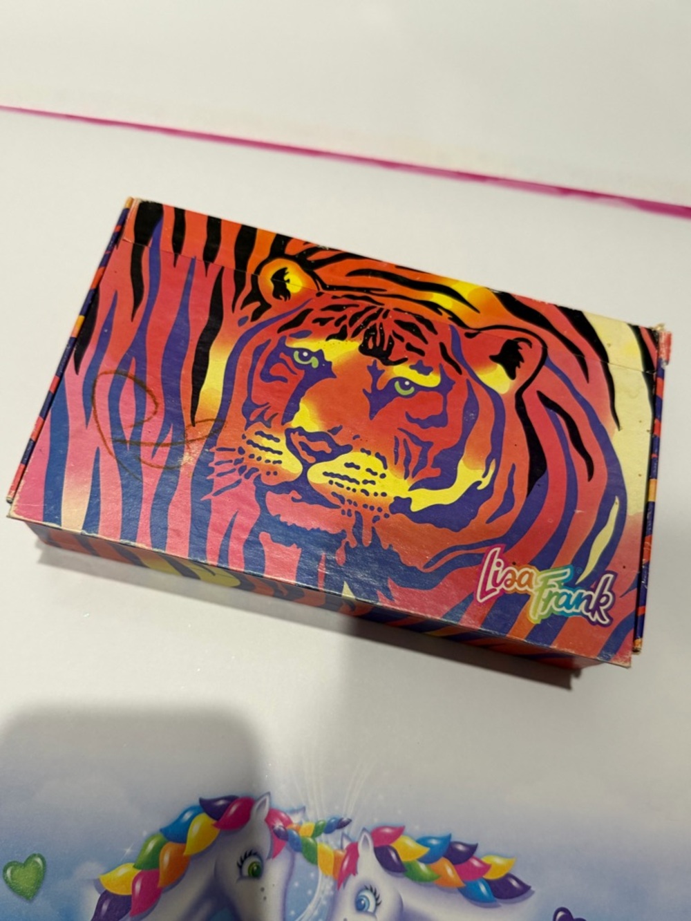 Lisa Frank Orange & Blue Tiger Stripe Card Box